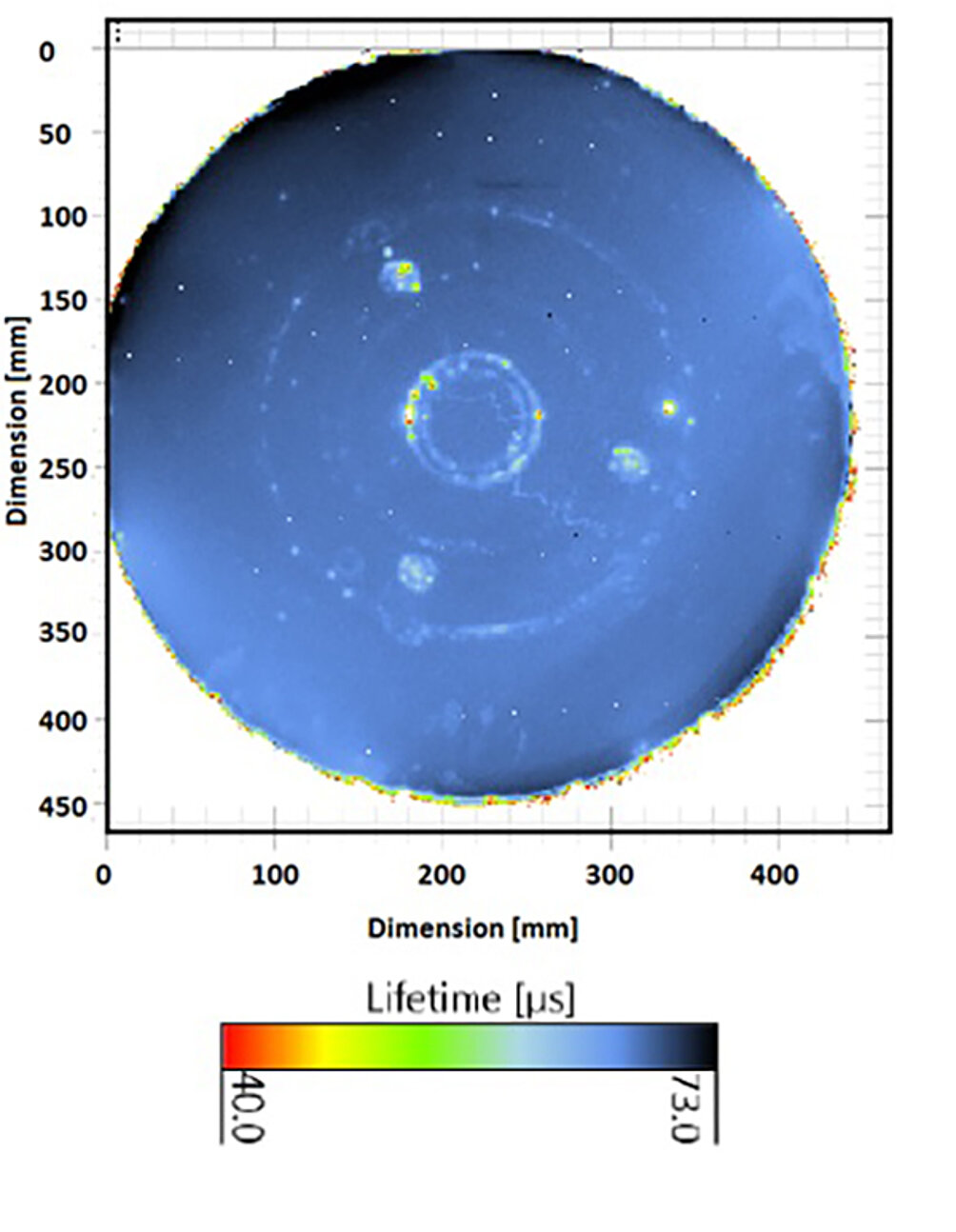 Fig. 1: minority carrier lifetime map of a 450 mm wafer